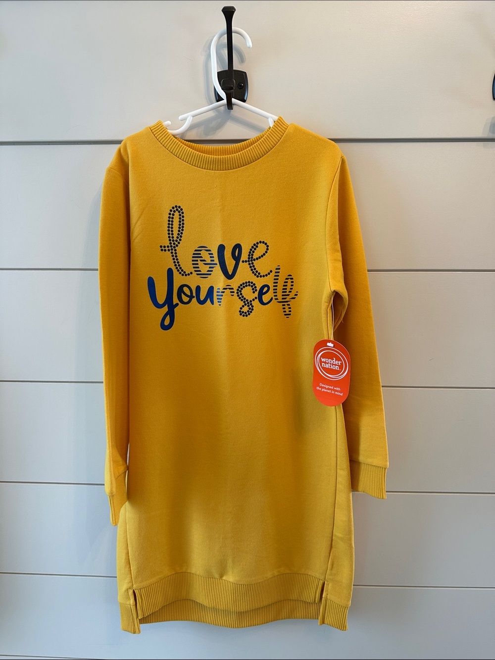 Wonder Nation Kids "Love Yourself" Long Sleeve sweatshirt dress size 7/8